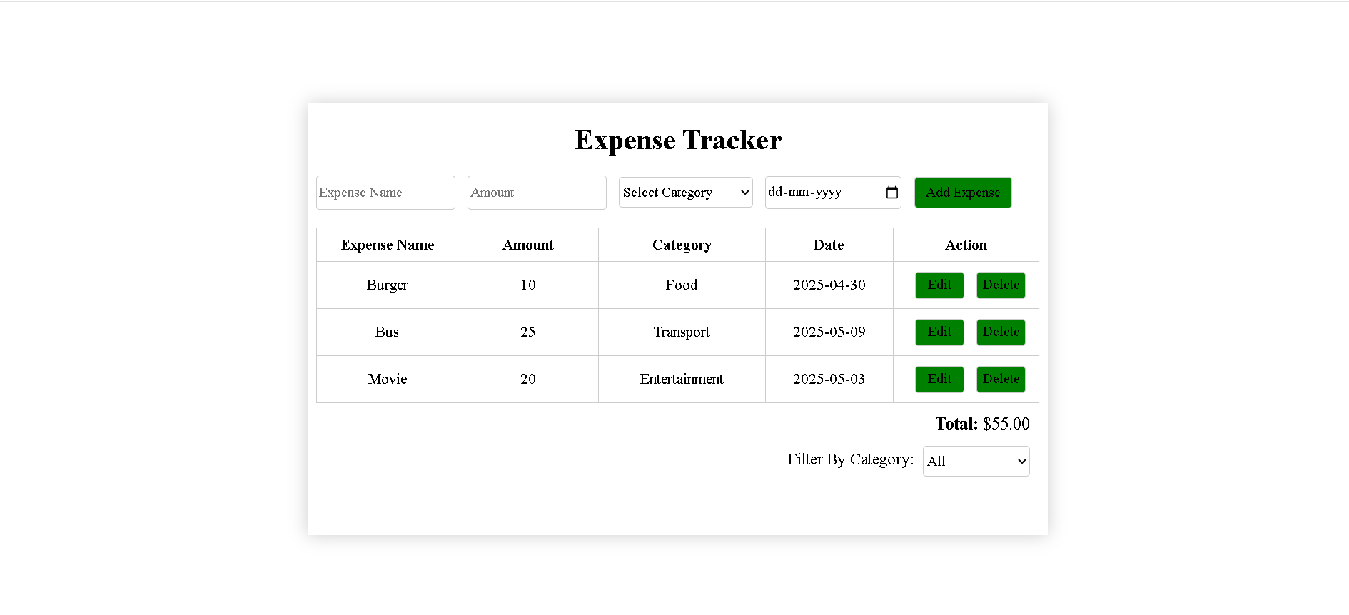 Expense Tracker Screenshot